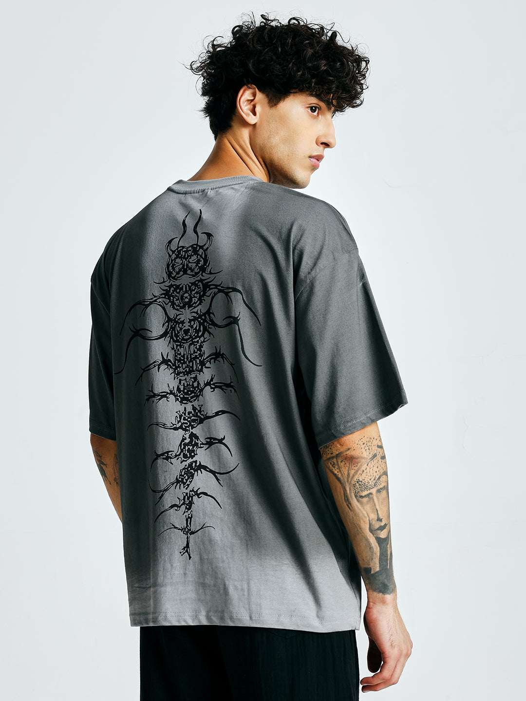 Men's Retro Wash Printed Oversized T-Shirt – Grey