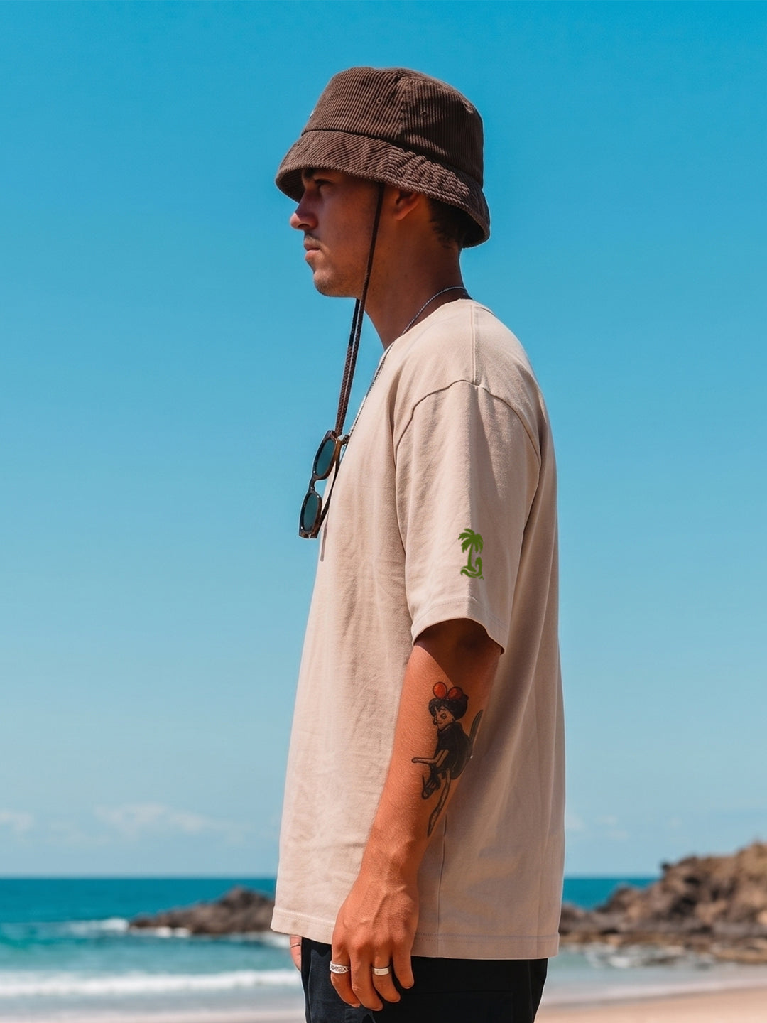 Malibu Men's Printed Oversized T-Shirt – Beige