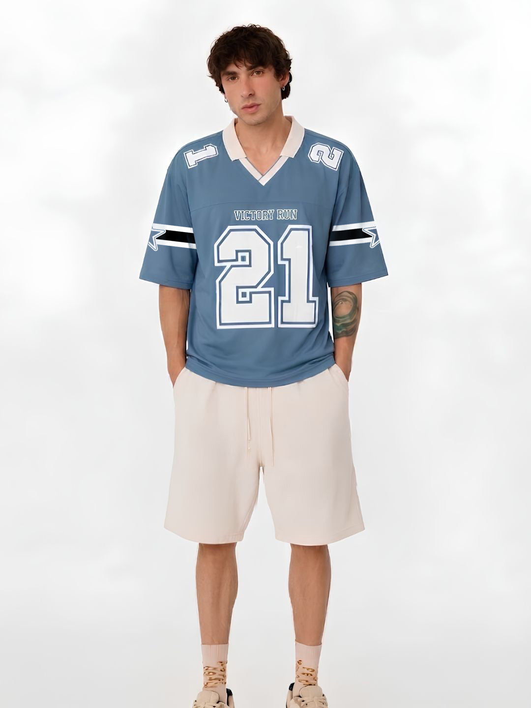 Men's Air Force Blue Oversized Varsity T-Shirt – Polo Collar
