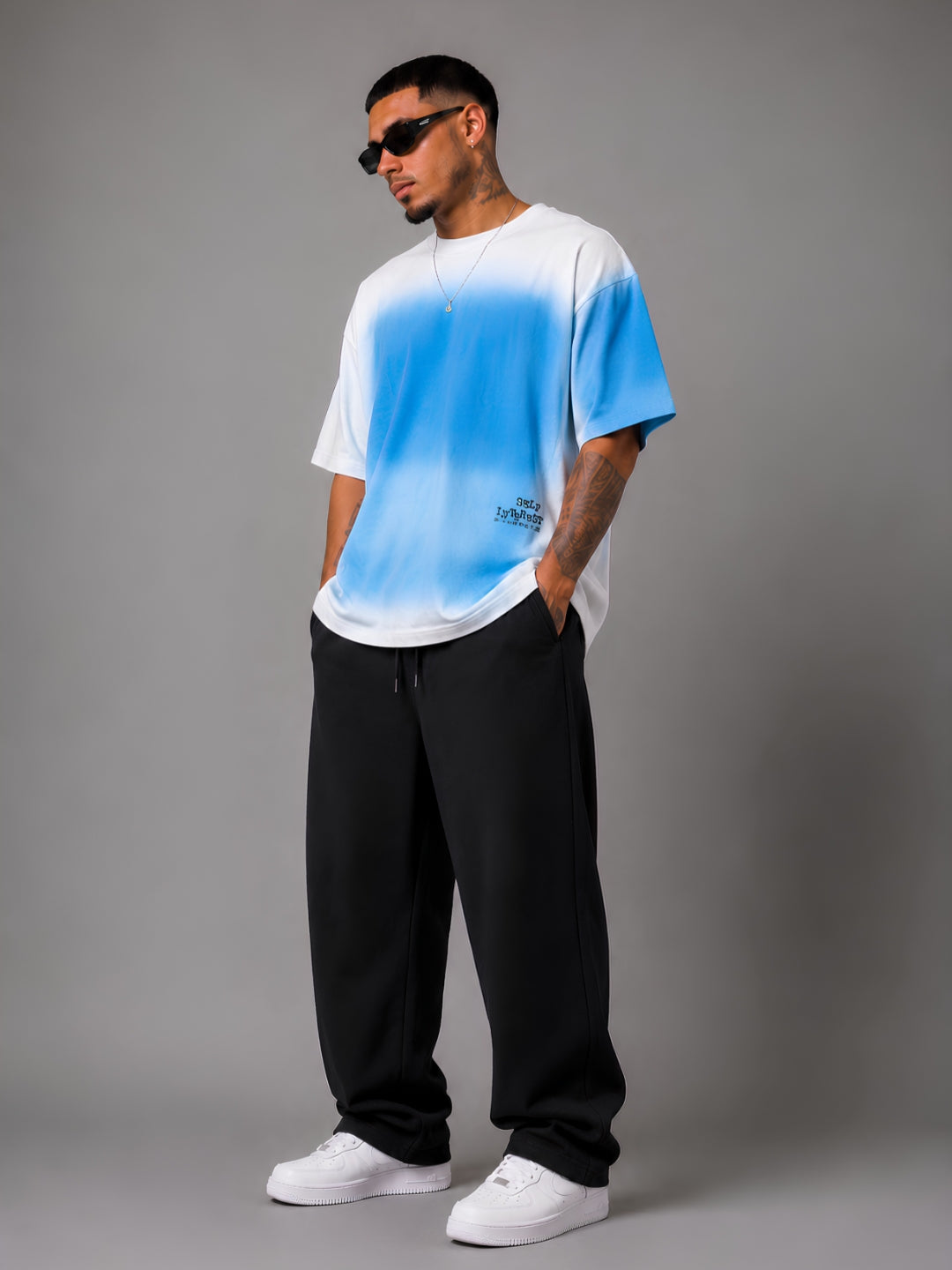 Men's Retro Wash Puff Printed Oversized T-Shirt – Blue