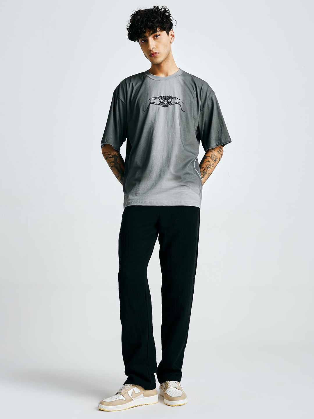 Men's Retro Wash Printed Oversized T-Shirt – Grey