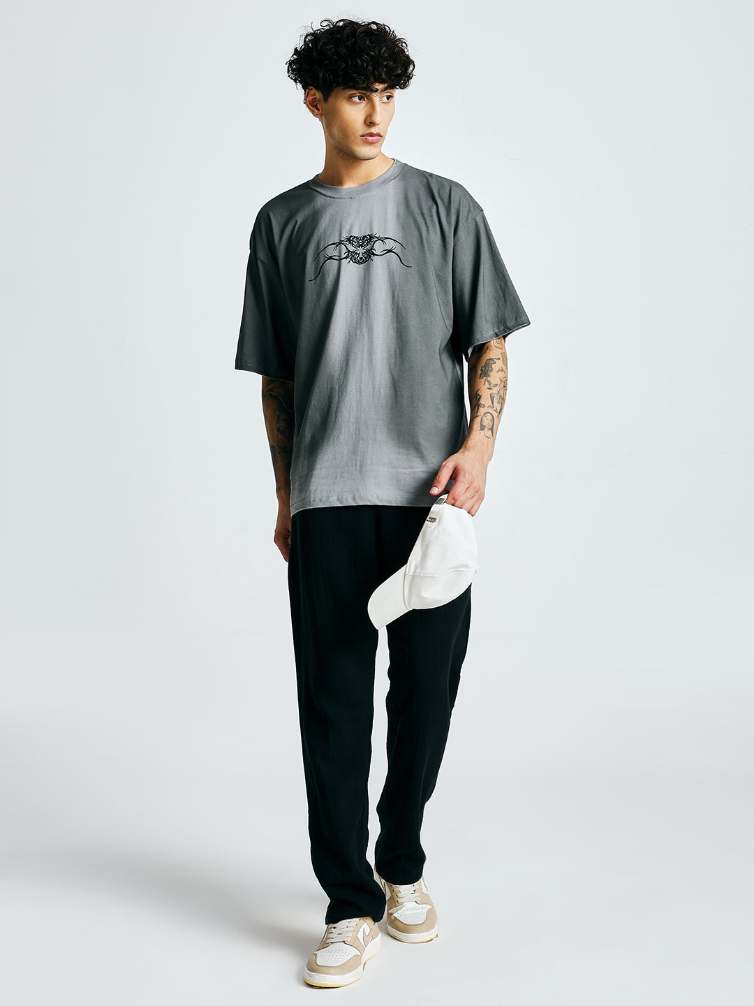 Men's Retro Wash Printed Oversized T-Shirt – Grey