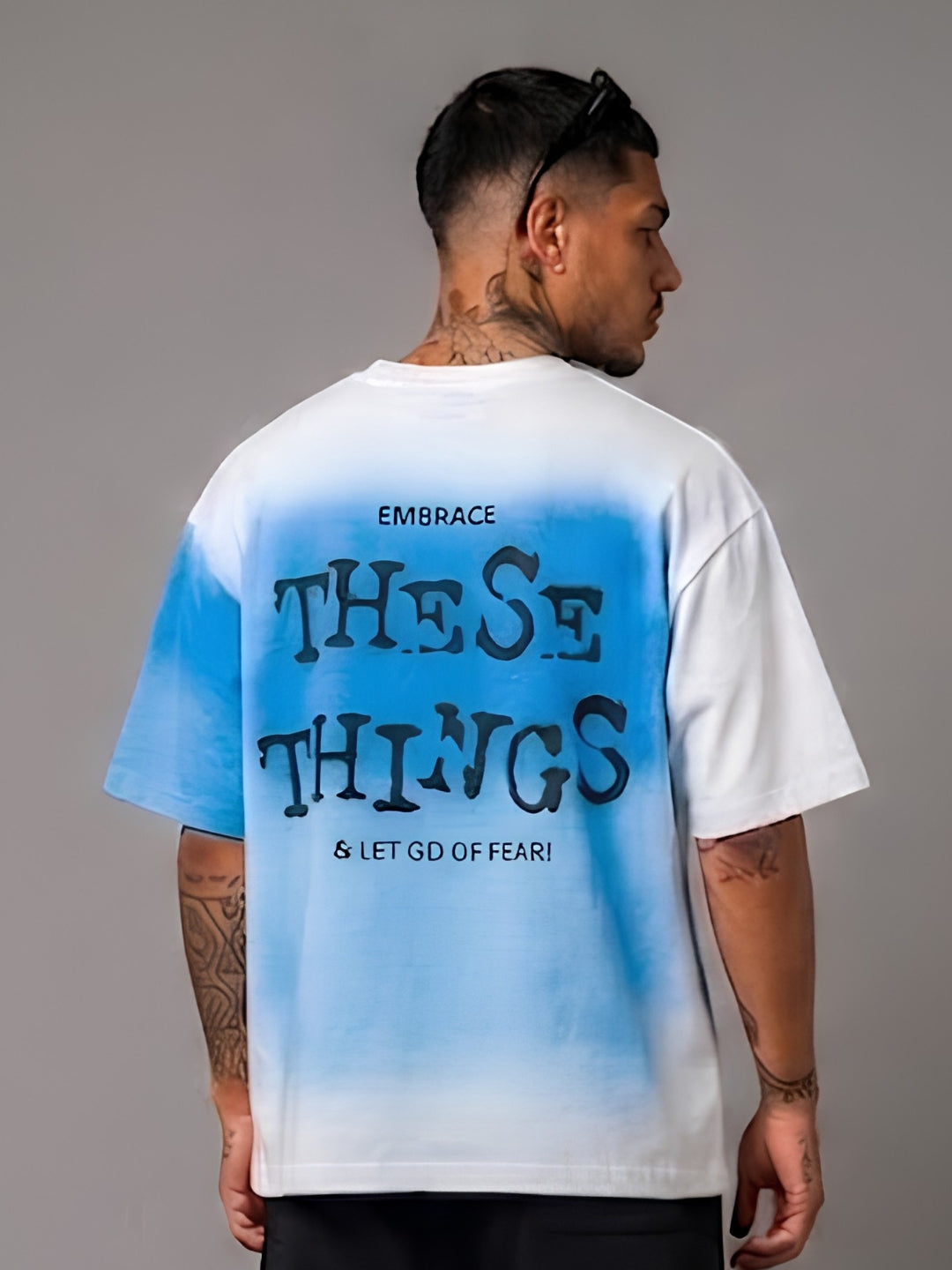 Men's Retro Wash Puff Printed Oversized T-Shirt – Blue