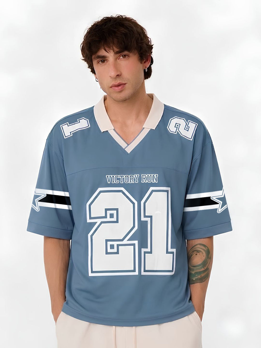 Men's Air Force Blue Oversized Varsity T-Shirt – Polo Collar