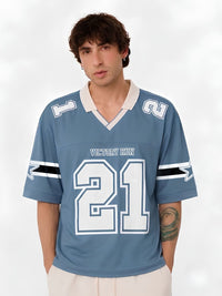 Men's Air Force Blue Oversized Varsity T-Shirt – Polo Collar