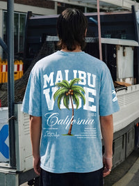 Malibu Vibe Men’s Sky Blue Retro Wash Oversized T-Shirt