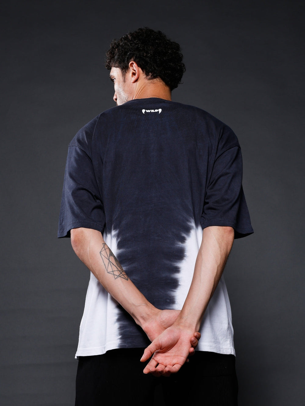Men's Black Retro Wash Puff Printed Oversized T-Shirt