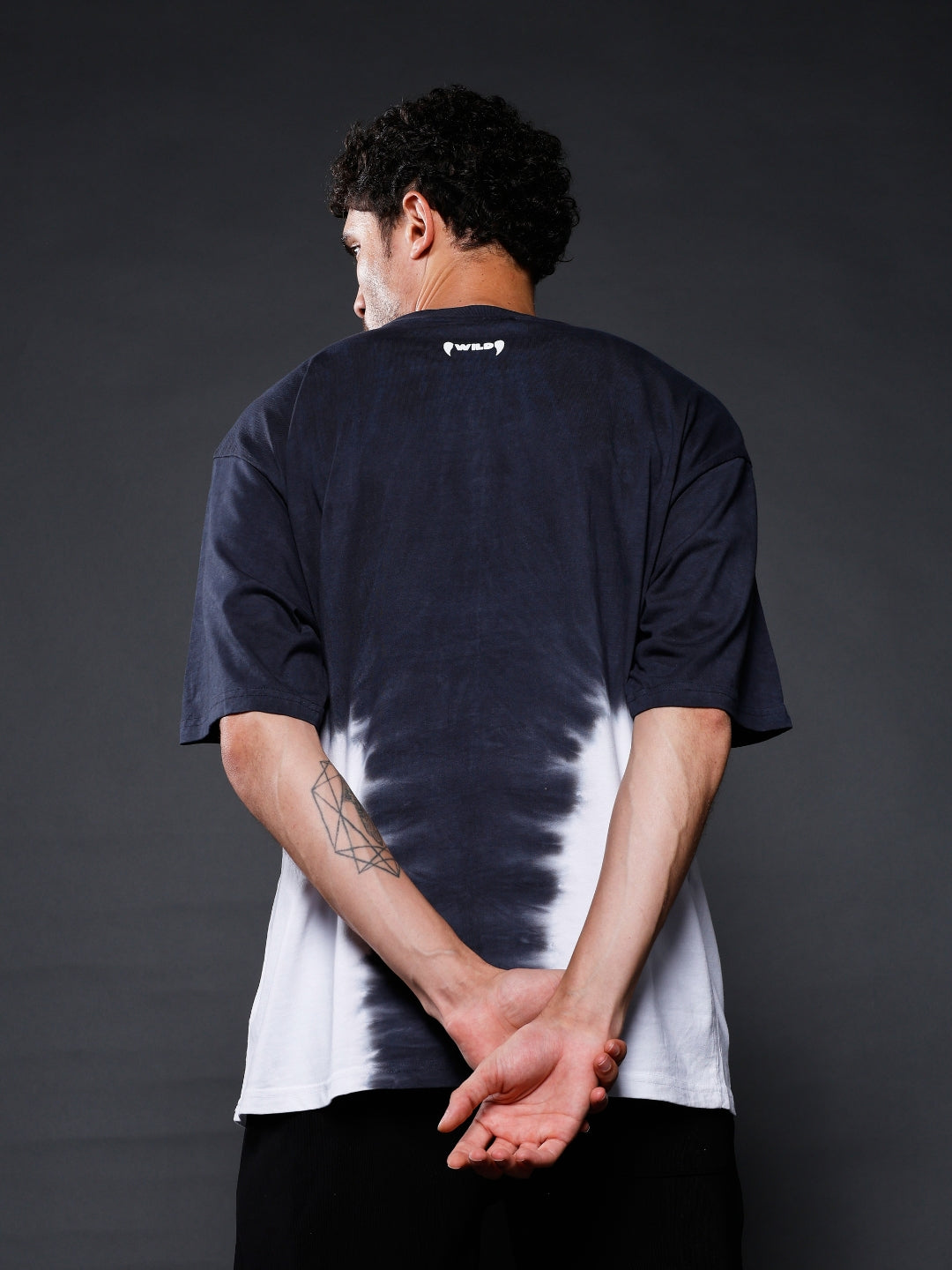 Men's Black Retro Wash Puff Printed Oversized T-Shirt