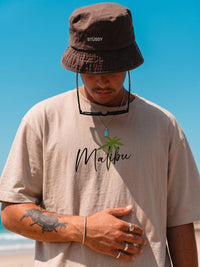 Malibu Men's Printed Oversized T-Shirt – Beige