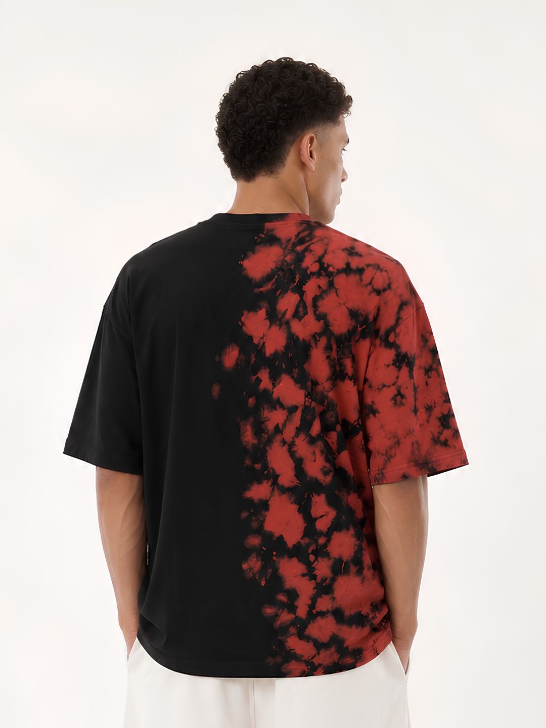Men's Black &amp; Red Retro Wash Oversized T-Shirt
