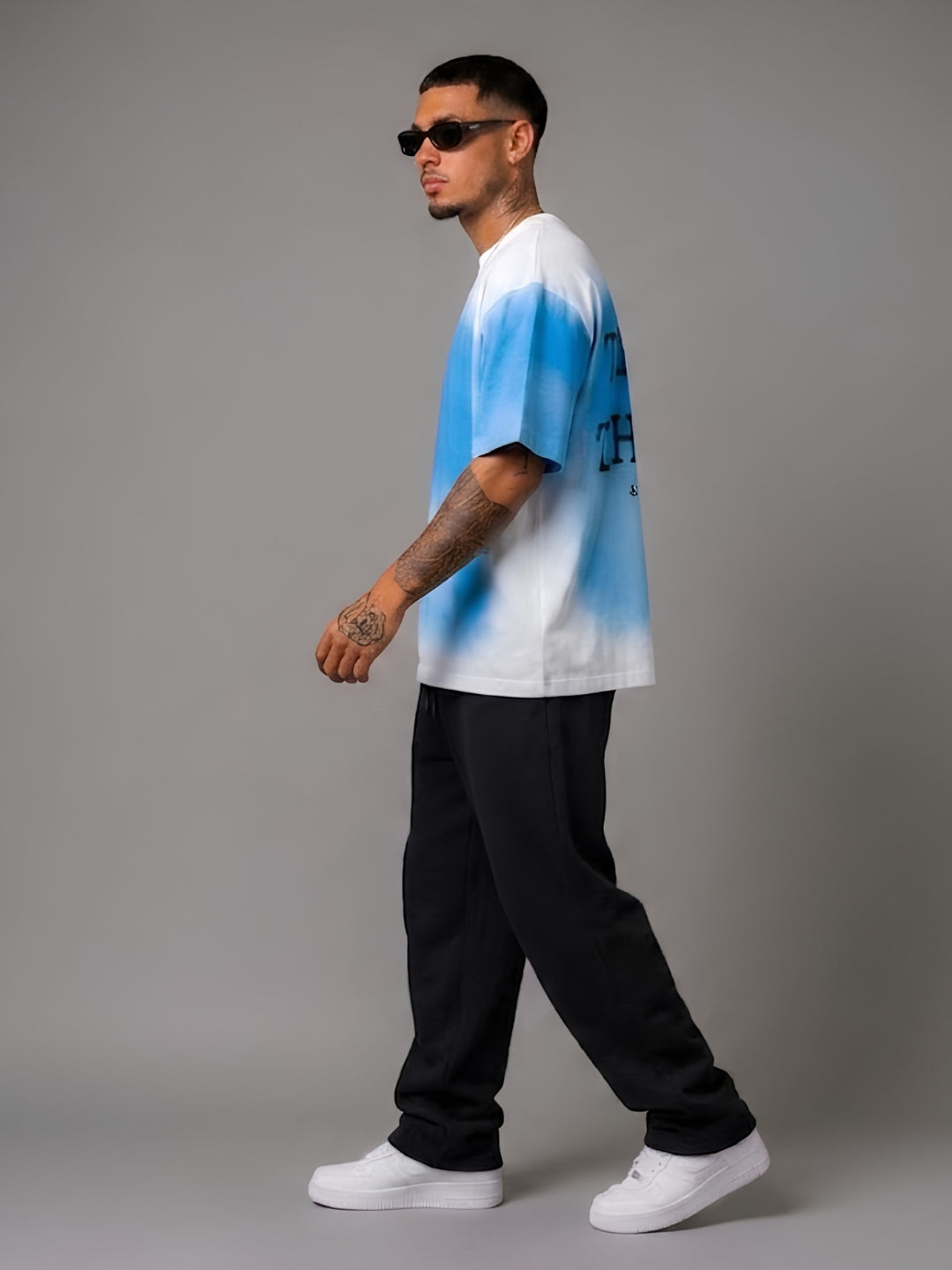 Men's Retro Wash Puff Printed Oversized T-Shirt – Blue