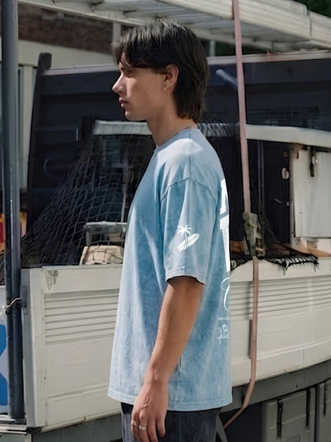 Malibu Vibe Men’s Sky Blue Retro Wash Oversized T-Shirt