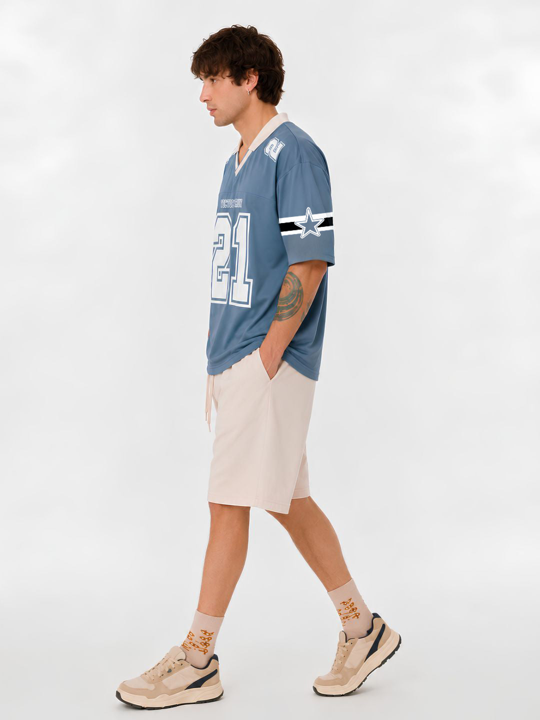 Men's Air Force Blue Oversized Varsity T-Shirt – Polo Collar