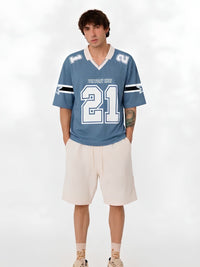 Men's Air Force Blue Oversized Varsity T-Shirt – Polo Collar