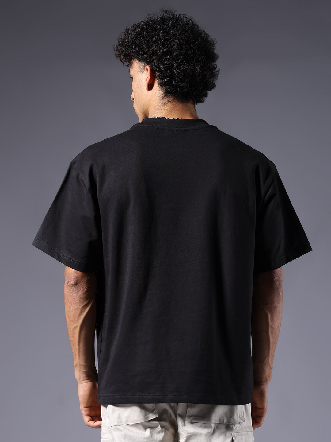 Panther Embroidered Men's Premium Oversized Terry T-Shirt – Black