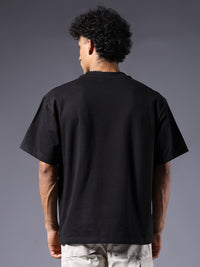Panther Embroidered Men's Premium Oversized Terry T-Shirt – Black