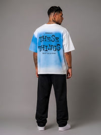 Men's Retro Wash Puff Printed Oversized T-Shirt – Blue