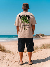 Malibu Men's Printed Oversized T-Shirt – Beige