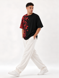 Men's Black &amp; Red Retro Wash Oversized T-Shirt