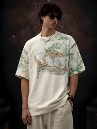 Mandala Roots Men's Puff Printed Oversized T-Shirt – Off White