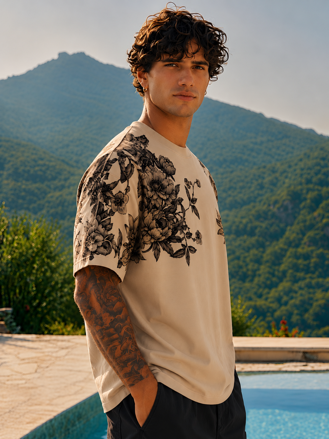Midnight Bloom Men Premium Oversized T-Shirt