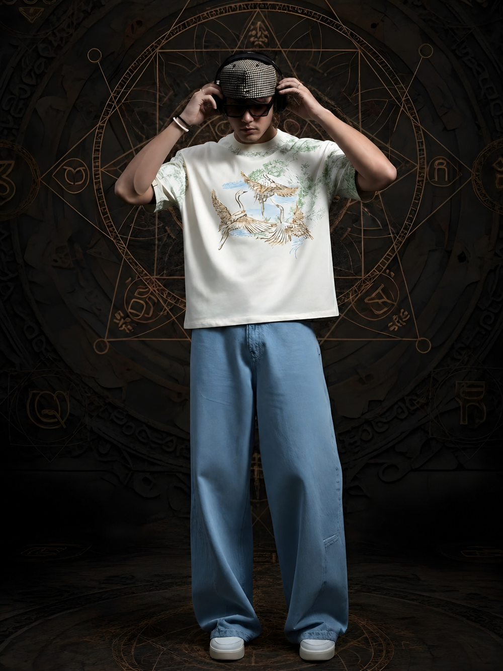 Mandala Roots Men's Puff Printed Oversized T-Shirt – Off White