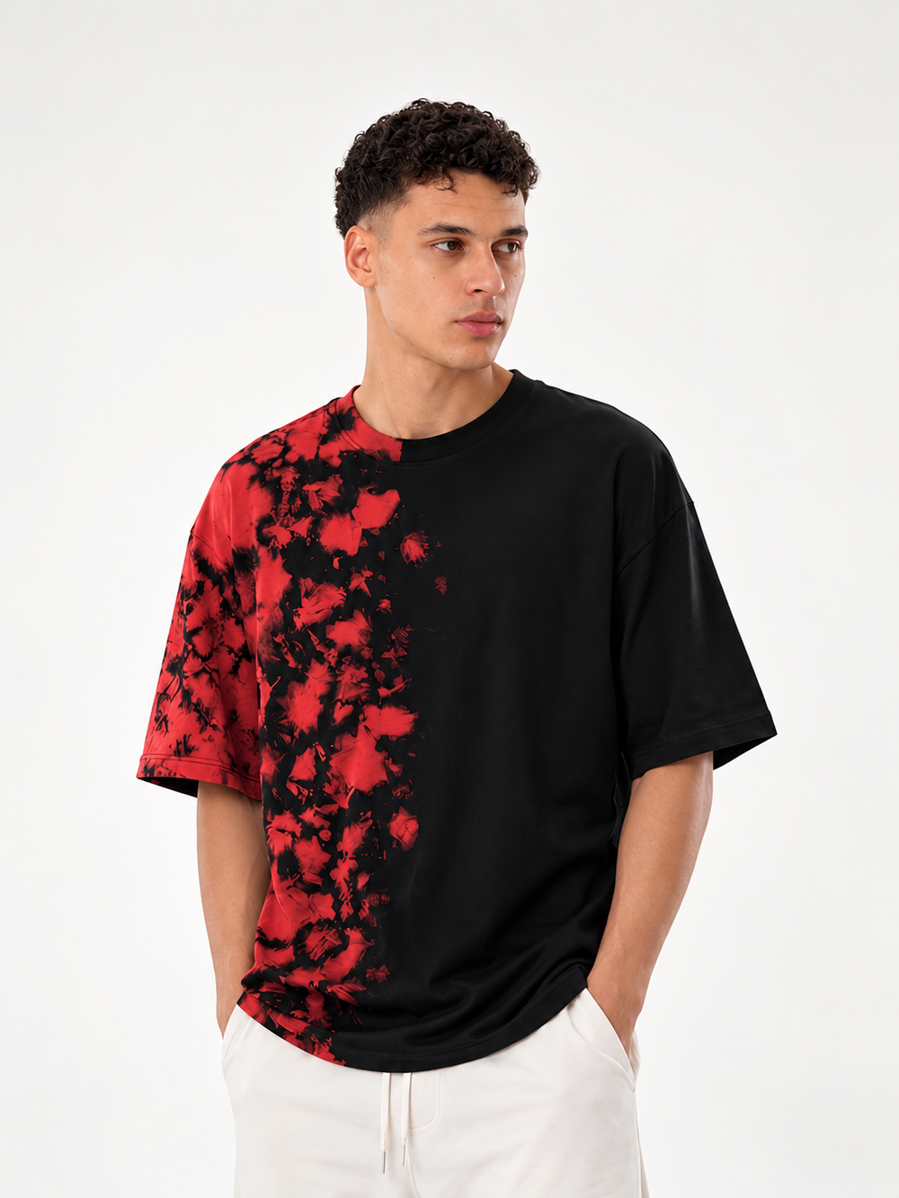 Men's Black &amp; Red Retro Wash Oversized T-Shirt