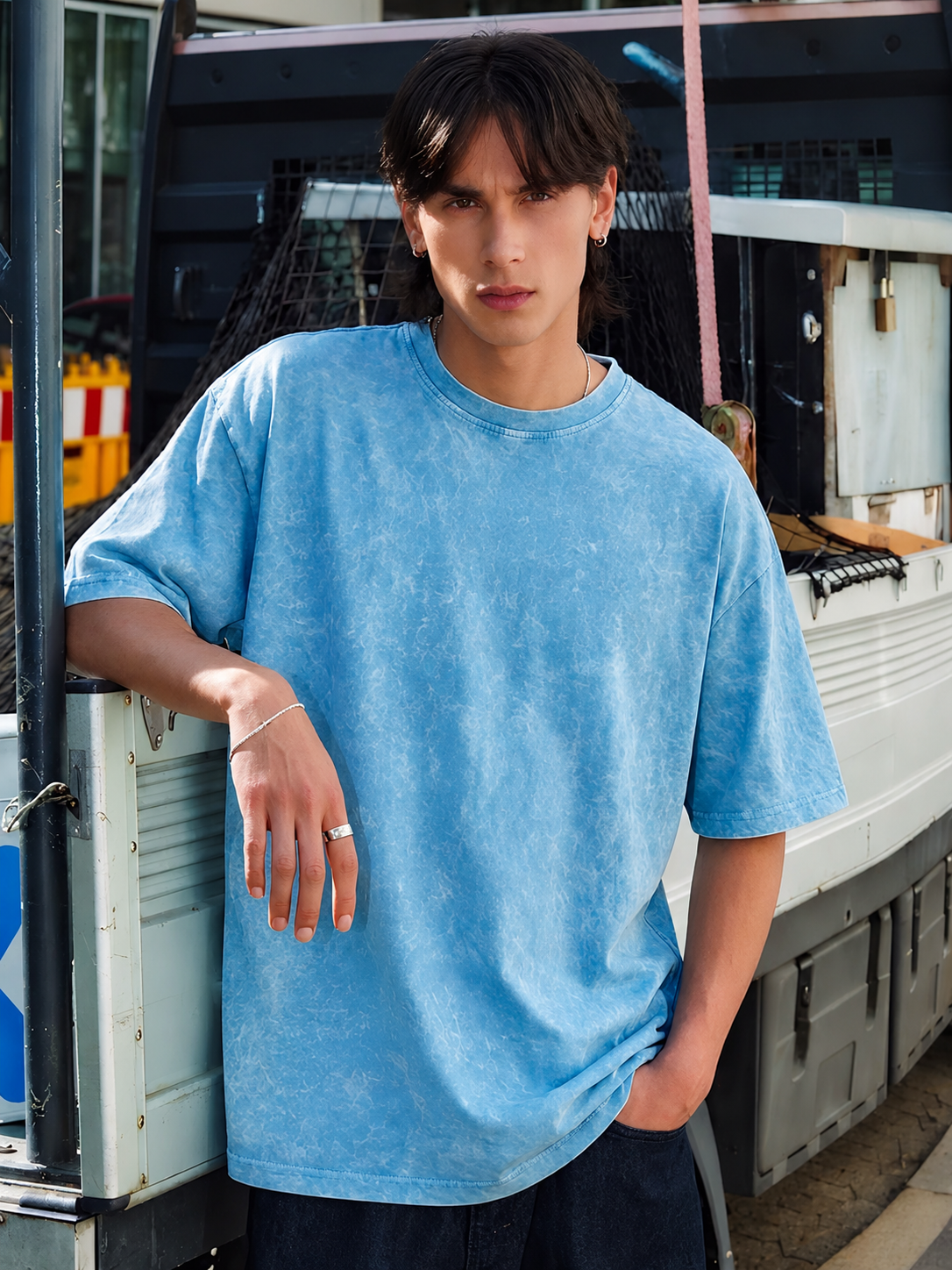 Malibu Vibe Men’s Sky Blue Retro Wash Oversized T-Shirt