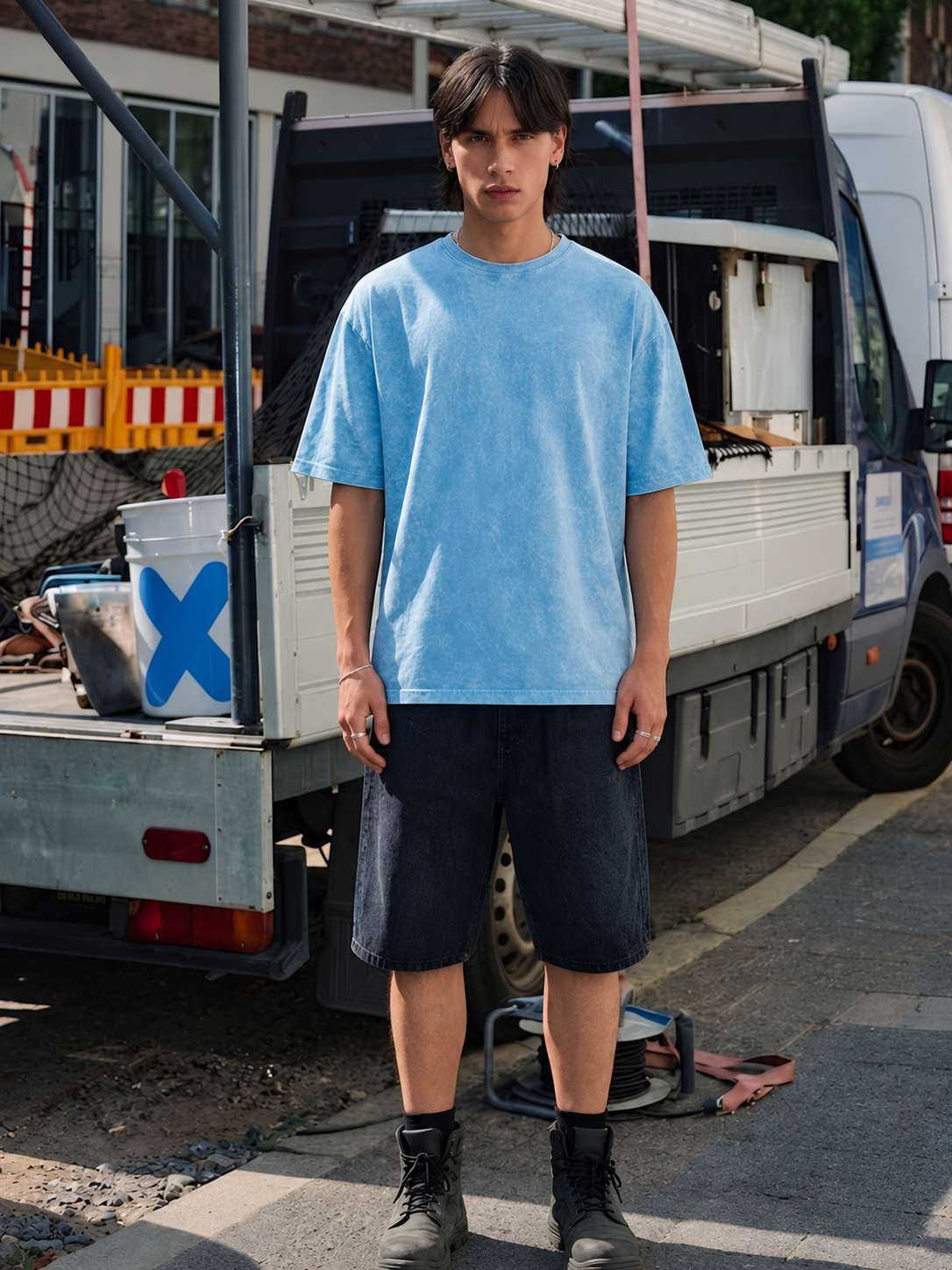 Malibu Vibe Men’s Sky Blue Retro Wash Oversized T-Shirt