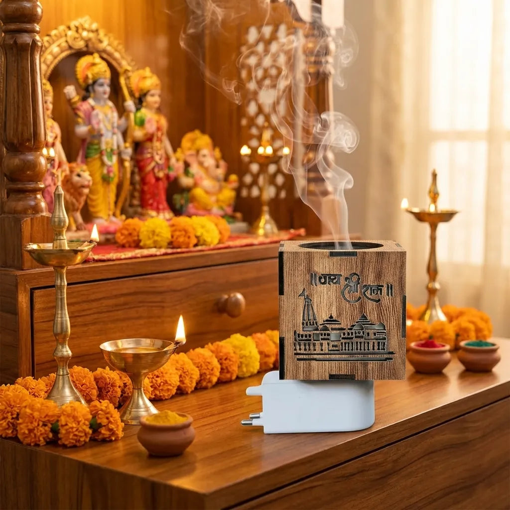 Ram Mandir Wooden Electric Kapoor Dani | Ram mandir Kapoor burner
